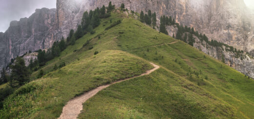 Brunecker Turm Peak in the Morning, Val Gardena, Dolomite Mountains, Italys