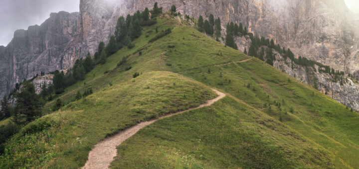 Brunecker Turm Peak in the Morning, Val Gardena, Dolomite Mountains, Italys